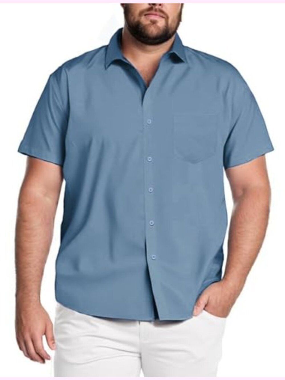 Men's Casual Button Down Shirt - Stain-Resistant Polyester Blend